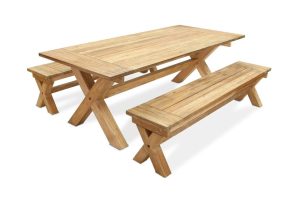 Fields 6 Seat Reclaimed Teak Dining Set w Benches